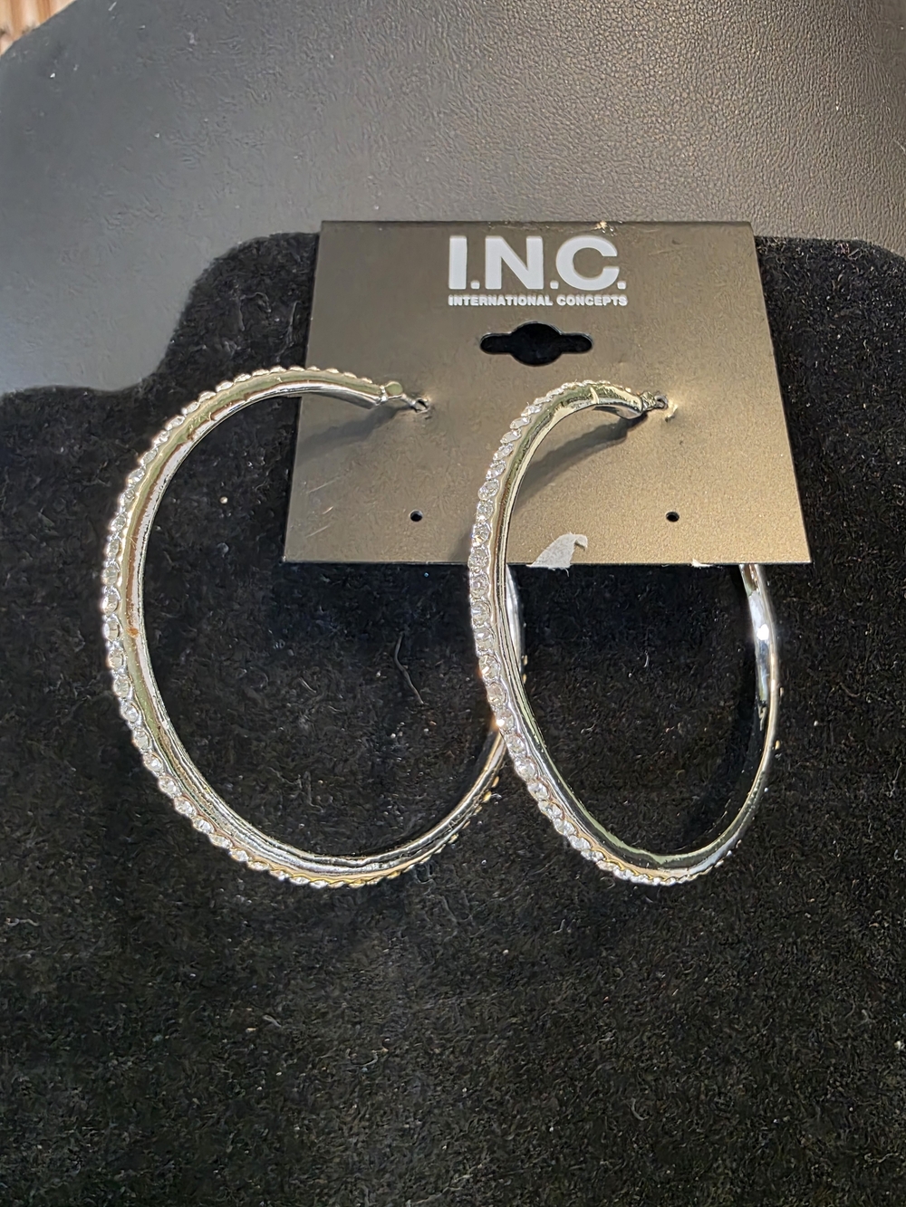 #300 INC International Concepts Silver Hoop Earrings with Crystal Accents